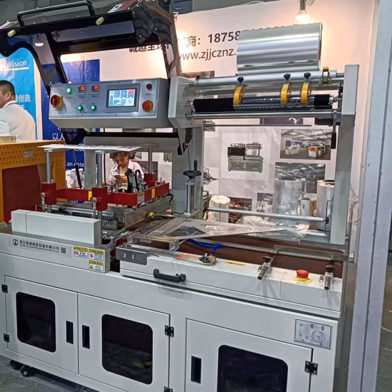 Máquina de embalagem termo retrátil automática, caixa de telefone móvel, máquina de embalagem retrátil, tipo vertical de barra l, máquina de selagem e corte